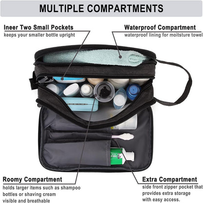 Mens Toiletry Bag,RAVUO Water Resistant Travel Toiletry Organizer Dopp Kit Shaving Bag for Toiletries Accessories (Black)