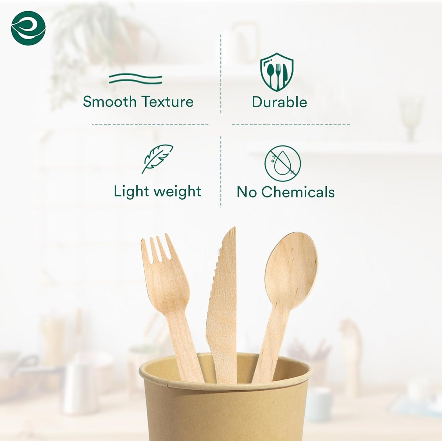 ECO SOUL 100% Compostable Cutlery [700-Pack] Disposable Wooden Cutlery Set I 100% Natural, Sturdy, Eco-friendly, Utensils Set I Biodegradable (300 Fork,200 Spoon, 200 Knife)