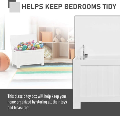 HOMCOM Storage Chest, Modern Storage Trunk with 2 Safety Hinges and Flip-Top Lid, Blanket Box for Living Room, White