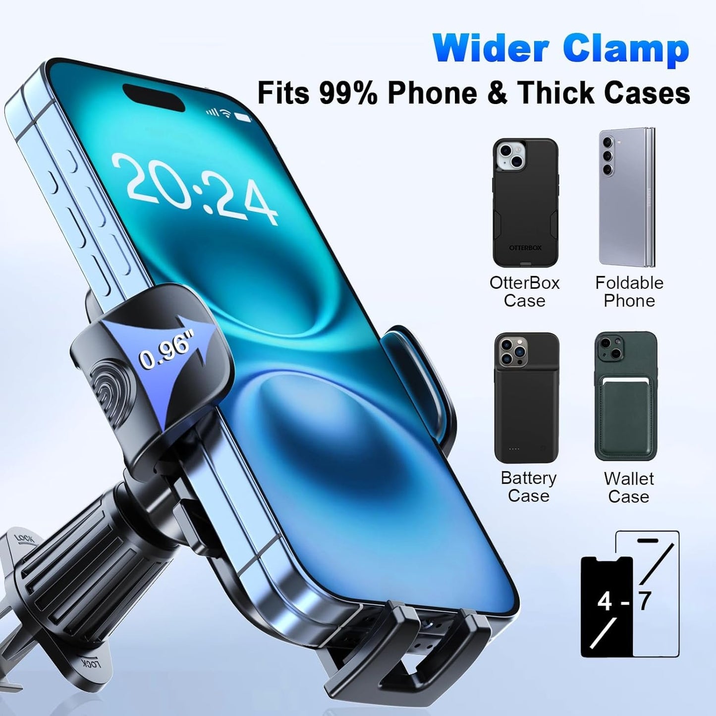 [2025 Upgraded] Car Phone Holder Vent Mount Extended Metal Hook[Ultra-Stable][Wider Clamp & Fit Thicker Case] Cellphone Car Mount for iPhone 16 Pro Max 15 Plus 14 13 12 Android Samsung S25 Ultra Pixel