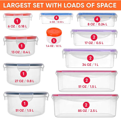 50 Pcs Large Food Storage Containers with Lids Airtight- 2500ML to Sauces Box-Total15.5L Stackable Kitchen Bowls Set Meal Prep Containers-BPA Free Leak proof Plastic Lunch Boxes-Freezer Microwave safe