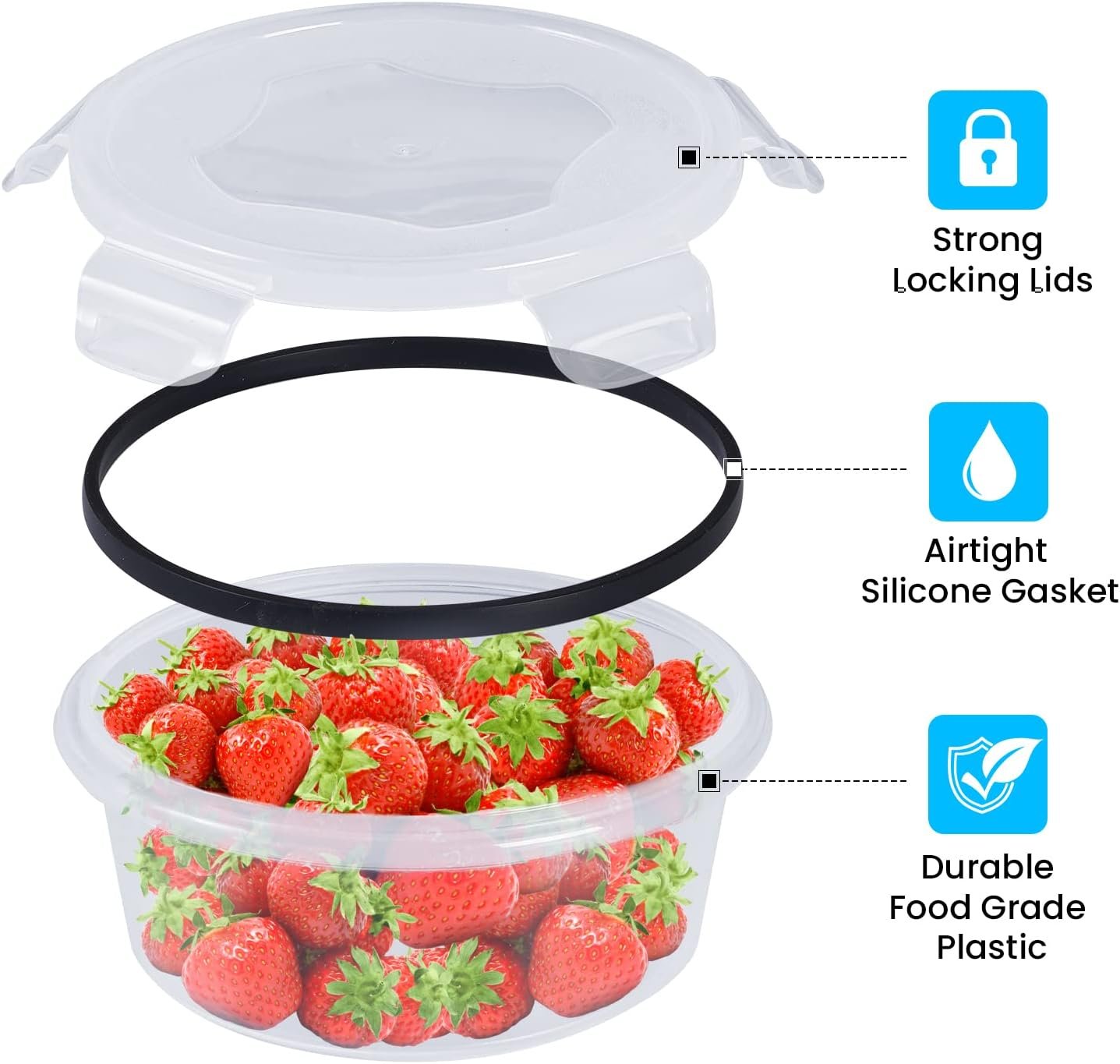 RFAQK 52 Pcs Food Containers with Lids-(26 Clear Plastic Food Storage Containers with 26 Lids) BPA-Free 100% Airtight Kitchen and Pantry Organization, Microwave,Safe with Labels & Marker