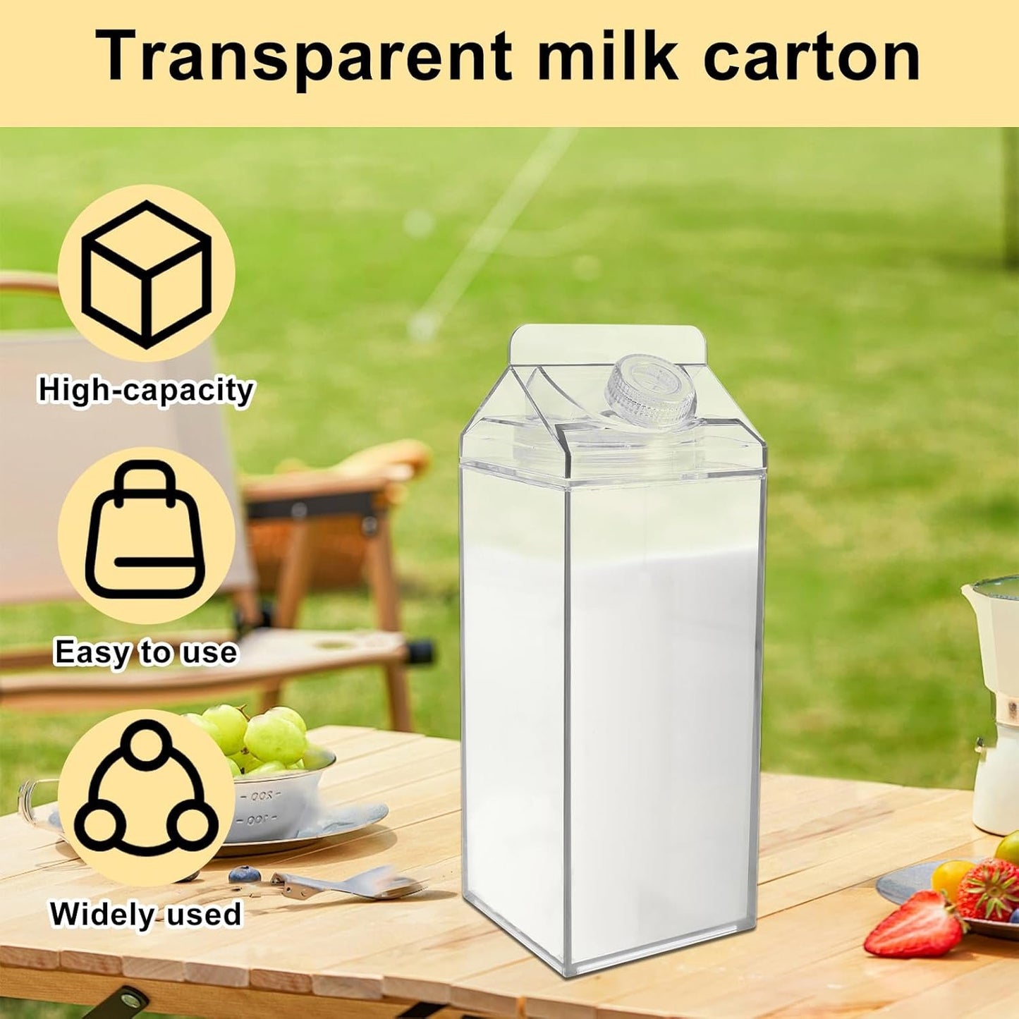 LCZNXJJY 66.8oz Milk Carton Water Bottles Transparent Drinking Cup Reusable Square Juice Bottles Leakproof Clear Plastic Milk Box Container for Water Juice Ice Tea Sports Outdoor Travel Camping