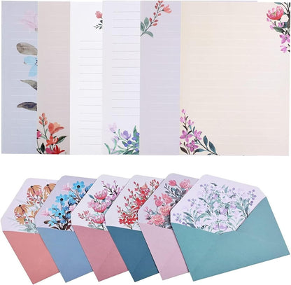 36Pcs Stationery Paper and Envelope Set 24 Sheets of Floral Writing Paper and 12 Envelopes Writing Stationery Paper Lined with Flowers Stationery Paper Cute for Invitations Gifts Thank You Cards