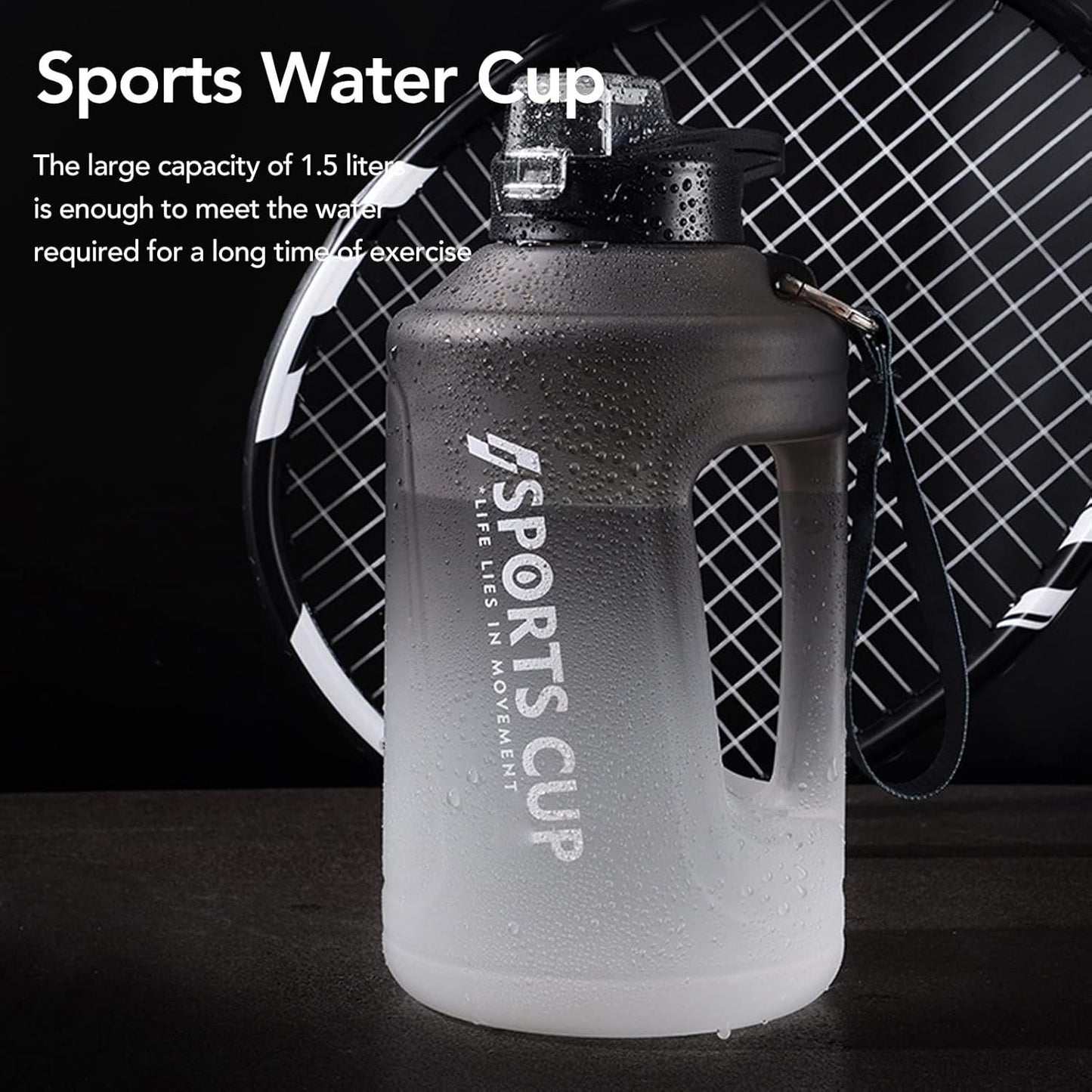 Large Capacity Water Bottle, 1500 ml Drinking Cup with Handle Plastic Drop Proof Sports Water Bottle Big Sports Capacity Drink Jug for Gym Travel Gradient Gray
