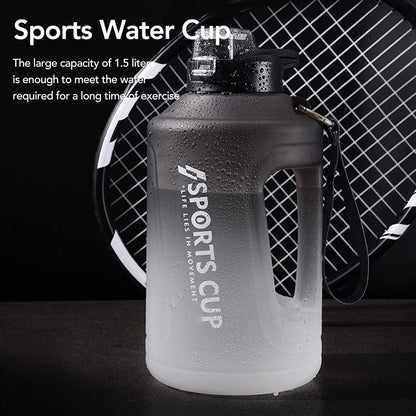 Large Capacity Water Bottle, 1500 ml Drinking Cup with Handle Plastic Drop Proof Sports Water Bottle Big Sports Capacity Drink Jug for Gym Travel Gradient Gray