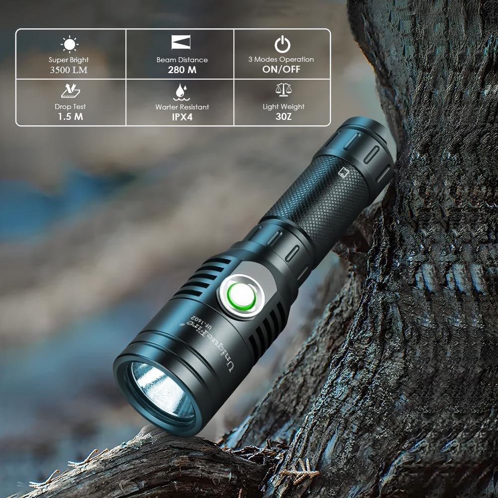 UniqueFire Portable Tactical Mini Flashlight, 1602 3 Modes LED Flashlight 3600 High Lumen Duty Torch Light, Bright Small Flash Light for Hiking,Camping, Emergency