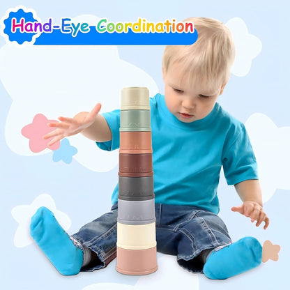 2 Set Stacking Cups, Toys for Toddlers 1-3 Year Old Stack and Count, Colorful Baby Stacking Water Set, Stackable Cups for Learning, Toddler Water Table Toy, Baby Bath Toy, Toddler Cup Toys (16 Count)