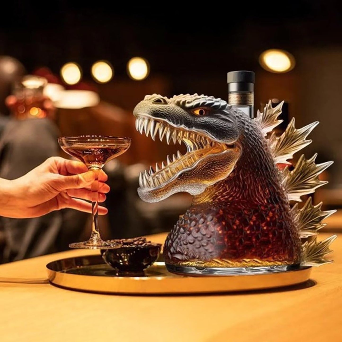 Whiskey Bottle Monster 10 oz Novelty Glass Wine Decanter Beautiful Carved Creative Liquor Dispenser Hand-Blown Unique Home Bar Decor Gift for Men Whiskey Lovers & Collectible Drinkware