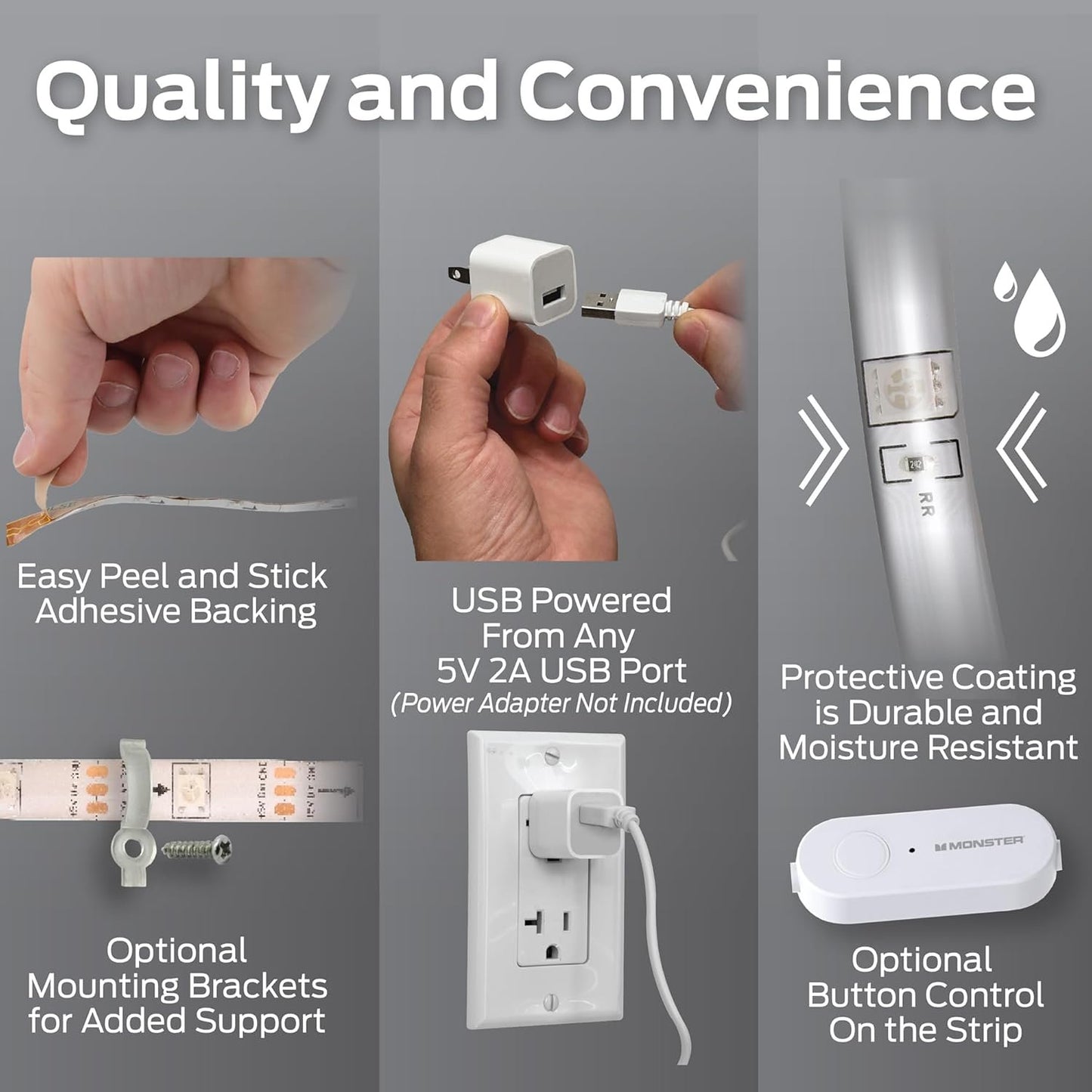 Monster Smart 16.4ft Indoor Multi-Color Light Strip, Sound Reactive, Razer Chroma