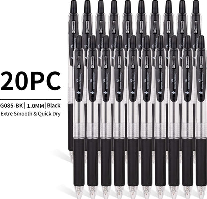 Vignette Stationery Black Ballpoint Pens, 1.0mm Tip, Retractable, Extra Smooth, Quick Dry Ink, Oil Base, Waterproof, Non-Bleeding, 20 Value Pack, School Office University Student Admin Writing Pen