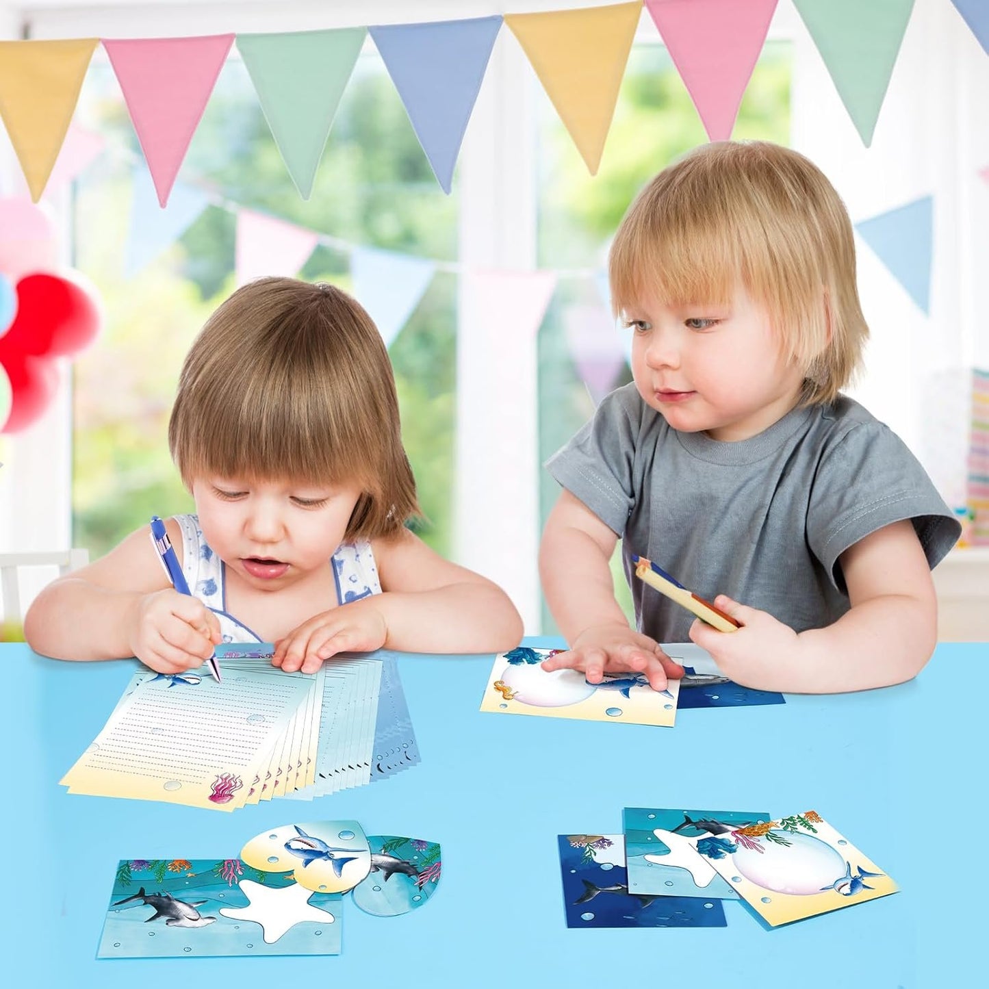 Kids Writing Paper and Envelopes - Shark Letter Writing Set for Kids Writing Paper Set Boys Stationery Set Teen Penpal Kit Ocean Paper Letter Writing Set with Envelopes and Writing Pen