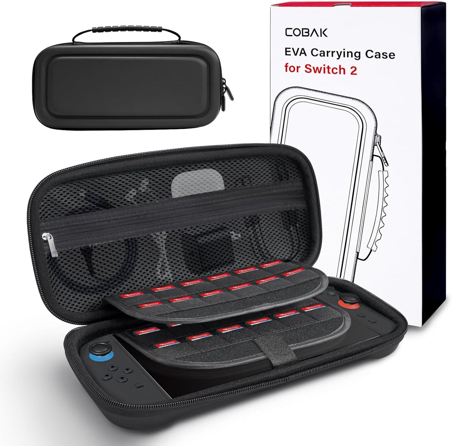CoBak Large Capacity Carrying Case for Nintendo Switch 2 ( 2025 ) , Ultra Slim Premium EVA Travel Pouch with 24 Game Cartridges, Screen Protective Cover, Accessories Storage Bag, Black