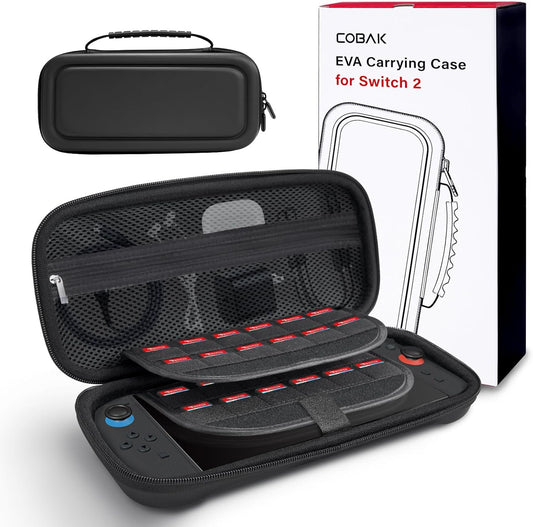 CoBak Large Capacity Carrying Case for Nintendo Switch 2 ( 2025 ) , Ultra Slim Premium EVA Travel Pouch with 24 Game Cartridges, Screen Protective Cover, Accessories Storage Bag, Black