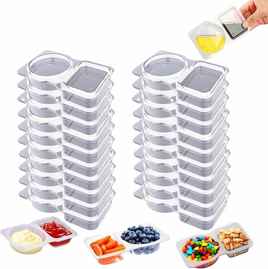 20 Sets Reusable Snack Containers with Lids,Double Compartment Condiment Container for Refrigeration,Portion Control,Take-out Sauces,Dips,Salad Dressing (20)