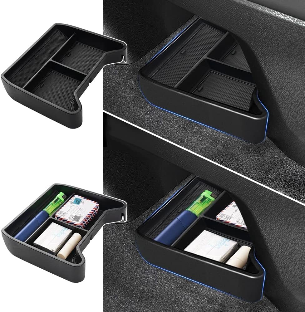 2024 2023 VW ID.4 Center Console Organizer Upgraded Storage Box Insert Tray Interior Accessories Compatible Lower Center Console Tray ID.4 Underseat Armrest Storage Box Coin Holder, Black