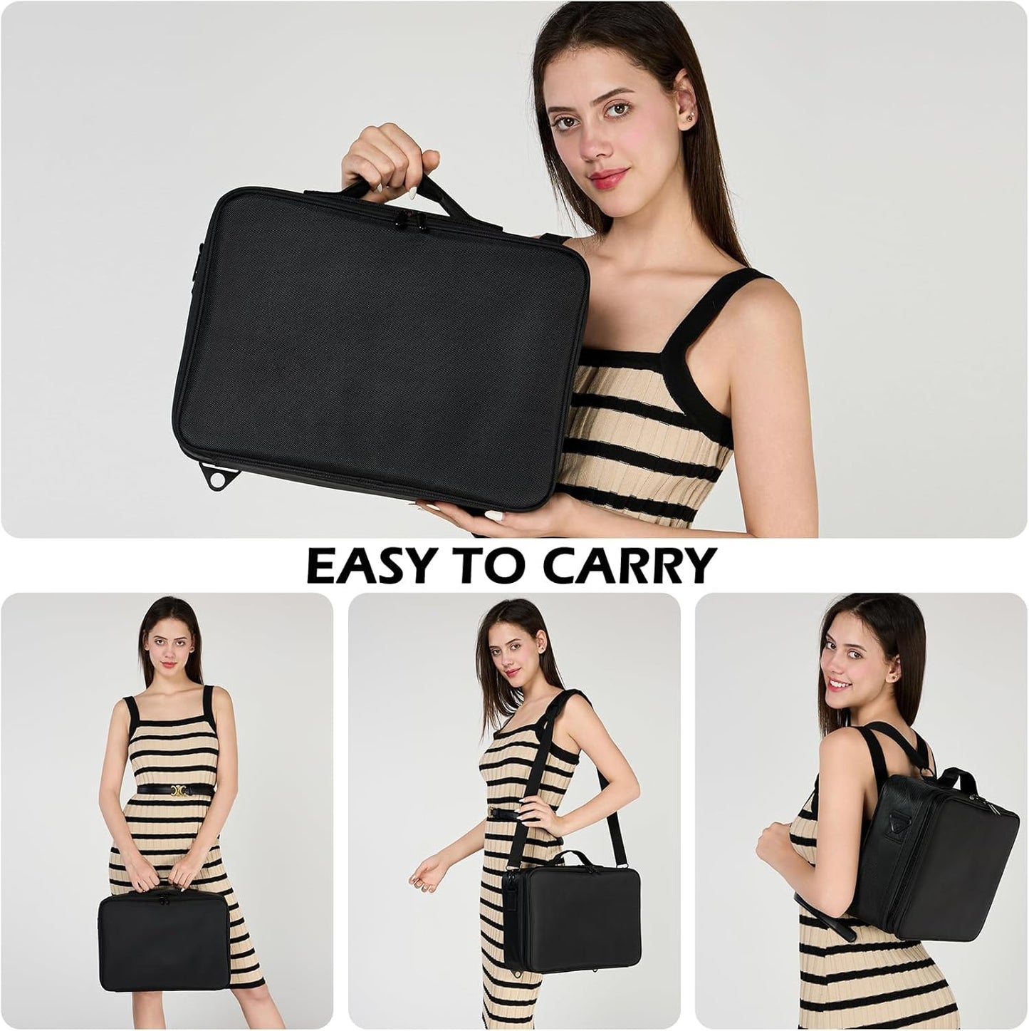 GZCZ 3 Layers Large Capacity Travel Professional Makeup Train Case Cosmetic Brush Organizer Portable Artist Storage bag 16.5 inches with Adjustable Dividers and shoulder strap for Make up Accessories