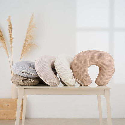Organic Nursing Pillow with Cover • Premium Quality 100% Cotton Oeko-Tex Standard • Moon Pillow for Breastfeeding and Bottle Feeding • Soft and Breathable • (Ivory waffle)