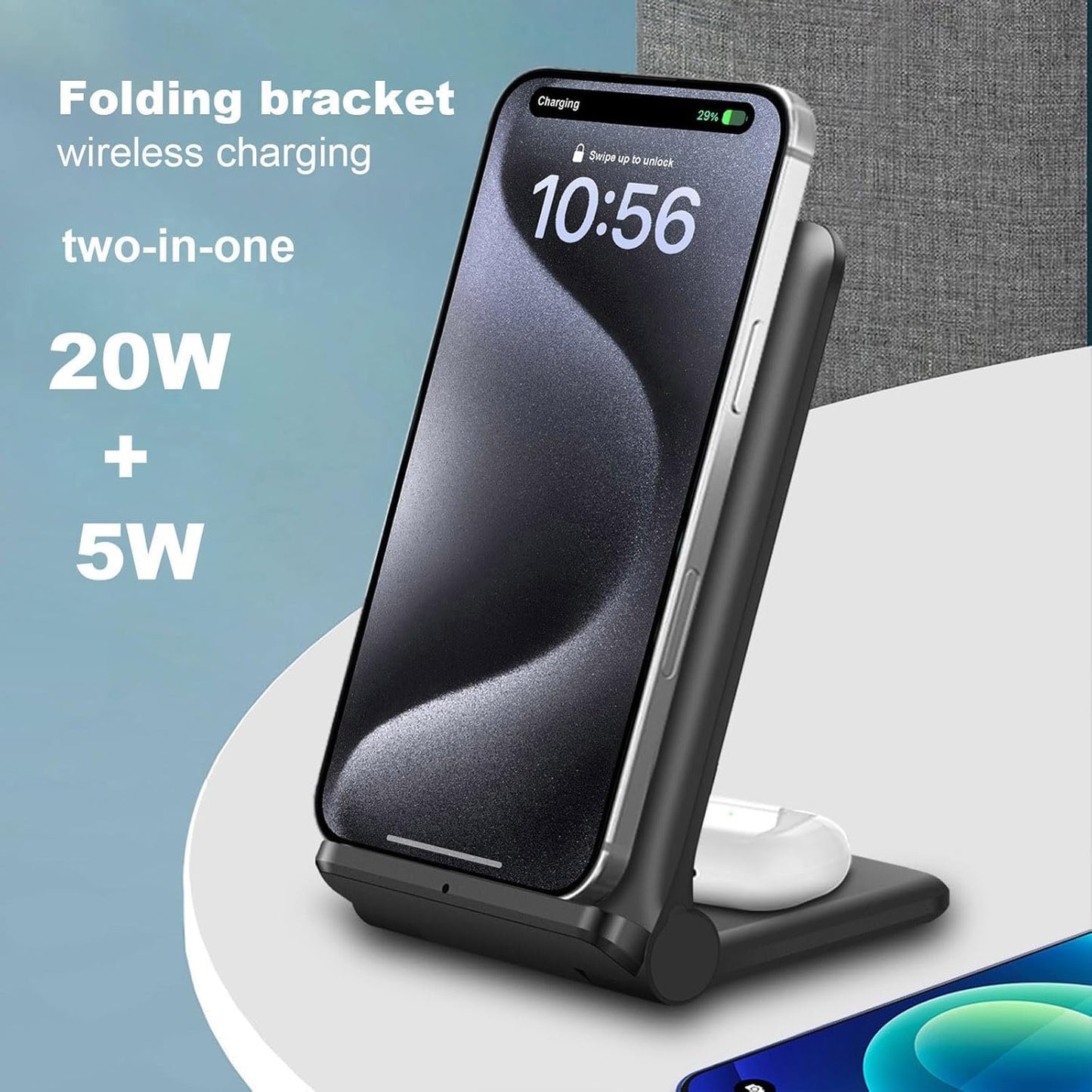 VNBBT 2 in 1 Wireless Charger, 20W Fast Wireless Charging Stand Dock for iPhone 16 Pro Max/16/15/15 plus/14/13/12/11/XS/XR,AirPods 4/3/Pro 2,Samsung Galaxy S24/S23/S22/S21/Note,Galaxy Buds, Black