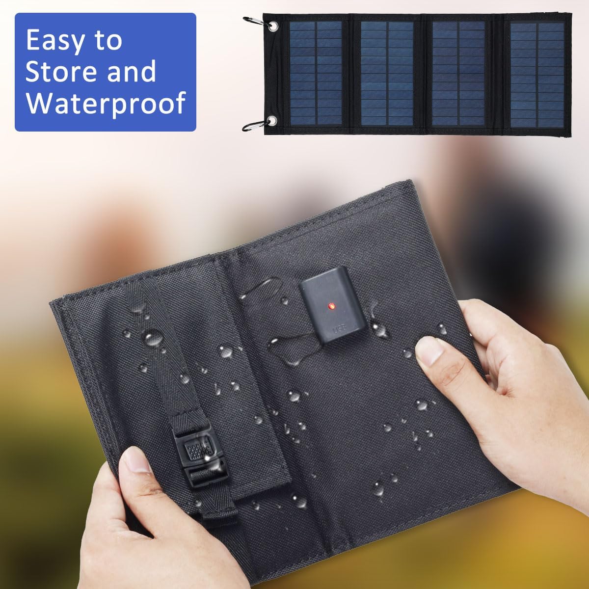100W Solar Panel Folding Charger IP65 Waterproof USB Solar Power Charger with 2 Hooks and 1 Adapter Lightweight Outdoor Power Bank Phone Charger for Outdoor Activities Fulasun