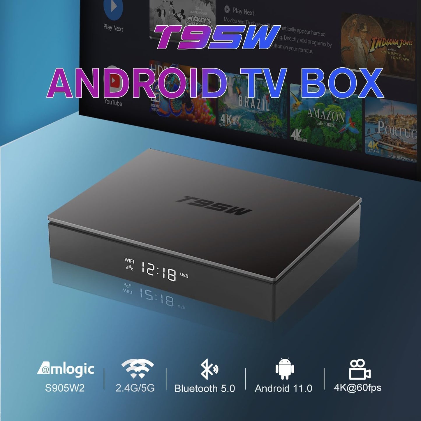 Android TV Box 11.0, Android Box 2024 Amlogic S905W2 Quad-core Android TV Box 4GB RAM 64GB ROM 4K TV Box Android 11 with 2.4G/5G WiFi, BT 5.0, 100M Ethernet Android Smart TV Box