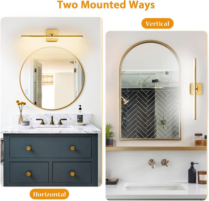 BrkNit 24 Inch LED Bathroom Vanity Light (3000K/4000K/6000K, Dimmable), Brass Modern Bathroom Light Fixture Over Mirror, Vanity Light Bar for Bathroom with Angle Adjustable