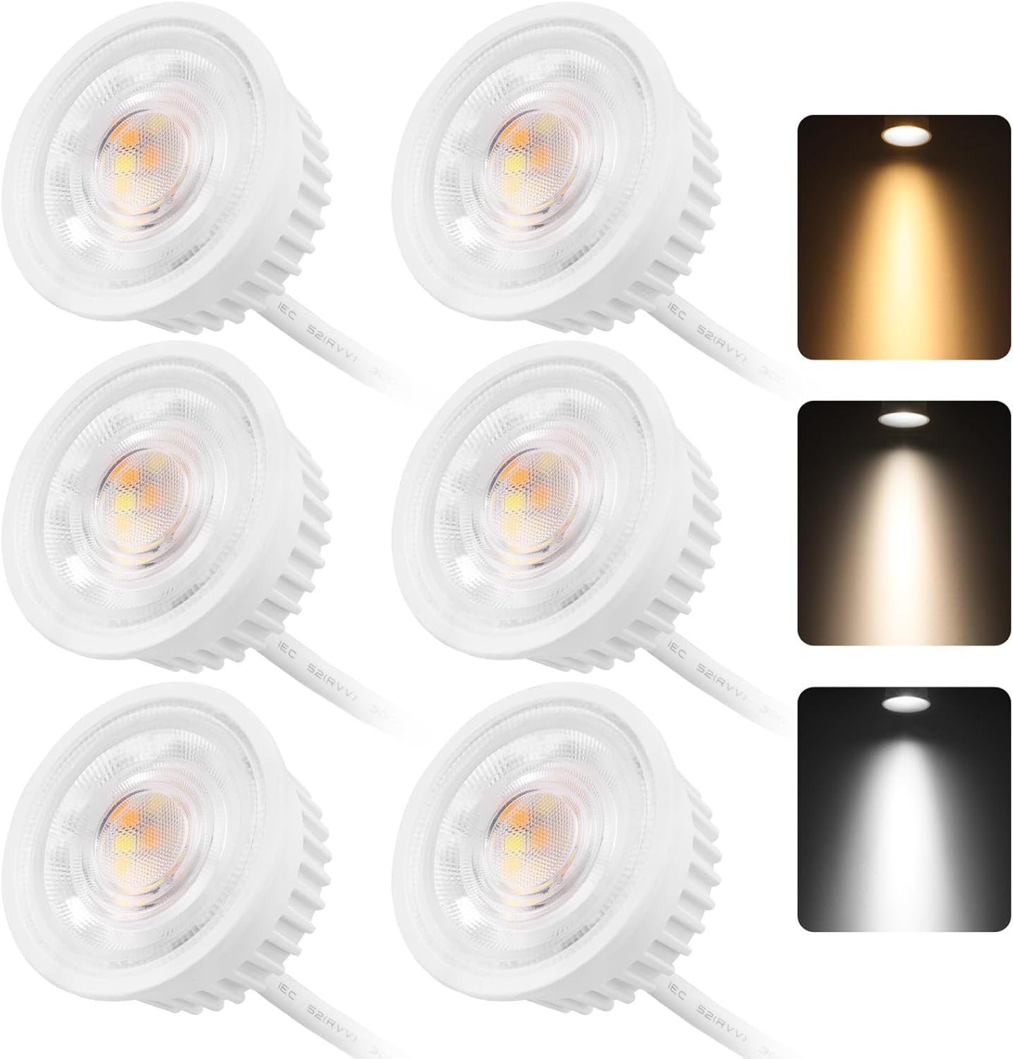 YindaLux 6 x Dimmable LED Module Diameter 50 x 23 mm for Recessed Downlights 4.9W 500LM 3CCT Warm White 3000K Neutral White 4000K Cool White 6500K IP44 120° Module Replaces GU10 MR16 Bulbs