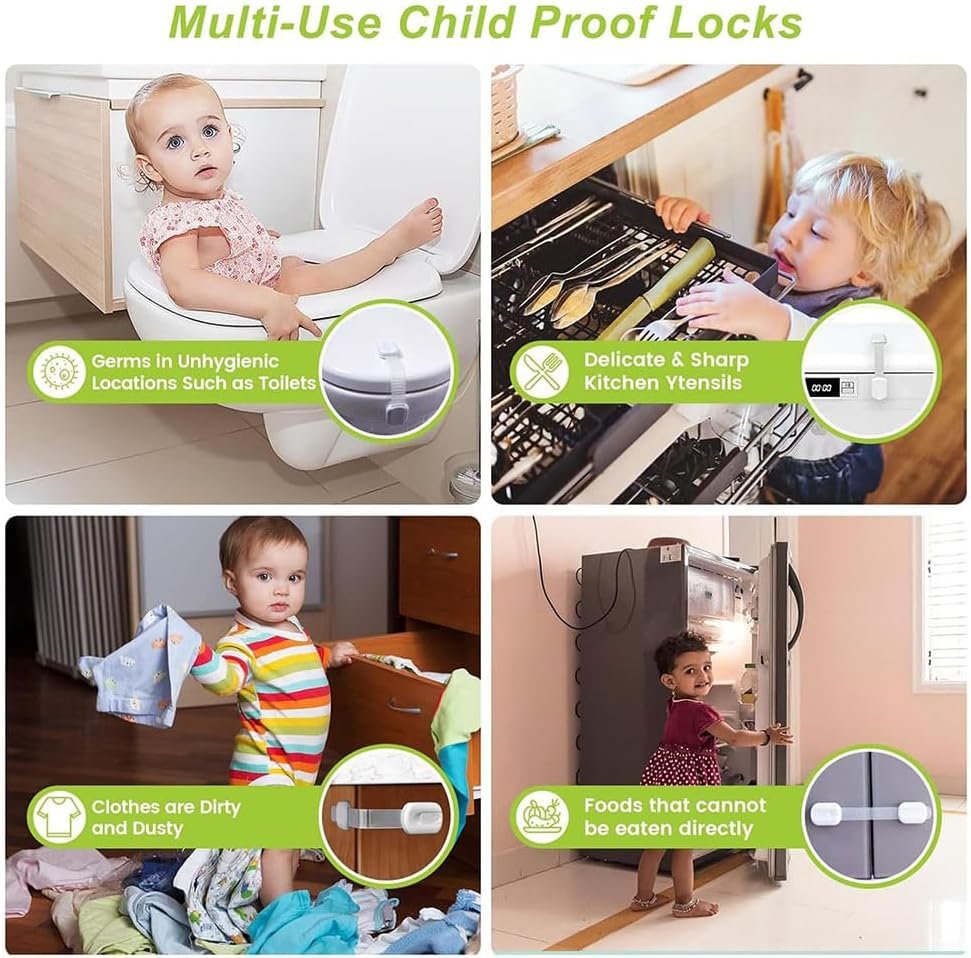 Aufondof 12 Pack Child Safety Strap Locks Refrigerator Cabinet Drawer Door Latches Baby Pets Proof,Easy to Use No Tools Required,Durable and Reliable for Cabinets, Drawers