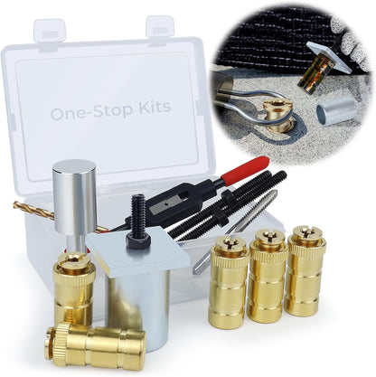 Zylorix One-Stop Pool Anchor Removal Tool Kit with 5 PCS Brass Pool Cover Anchors for Lock Inground Pool Cover, Anchor Replacement Tool Kit, Removal and Reinstall Anchors Tool Kit with Storage Box