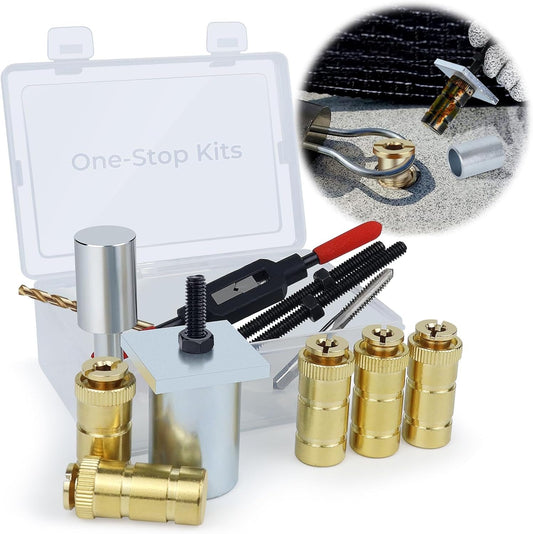 Zylorix One-Stop Pool Anchor Removal Tool Kit with 5 PCS Brass Pool Cover Anchors for Lock Inground Pool Cover, Anchor Replacement Tool Kit, Removal and Reinstall Anchors Tool Kit with Storage Box