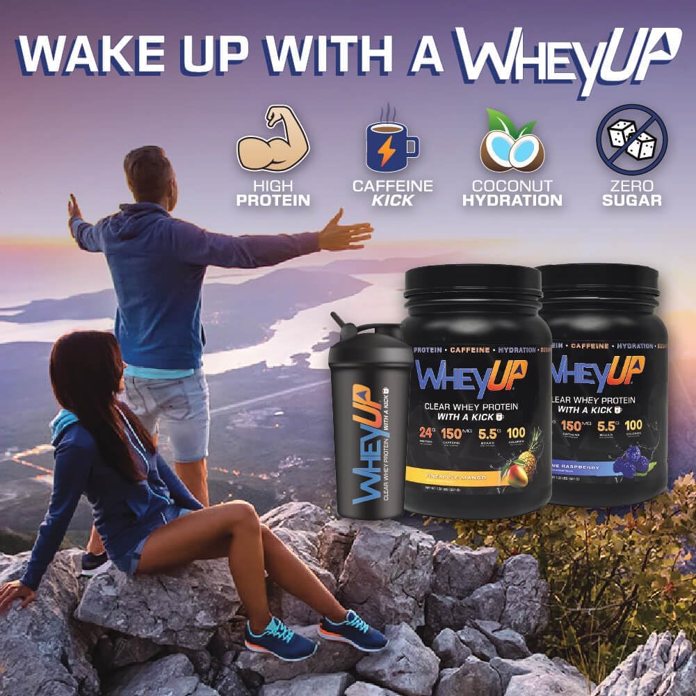 Clear Whey Isolate Protein Powder, Blue Raspberry, 150mg Caffeine + 24g Protein - 20 Servings - 5.5g BCAA'S - 100 Cal. - Sugar Free - 500mg Coconut Water for Hydration - Pre-Post Workout Drink