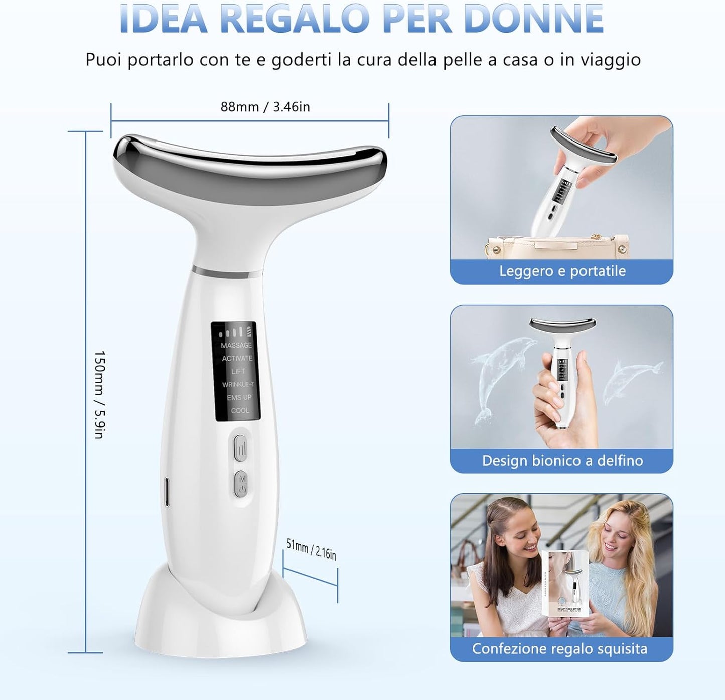 Electric Face Massager, Lifting Face Massager with 6 Modes at 45°C for Anti-Aging, Lifting and Firming Sagging Skin (4 Colour LED Mode - White)