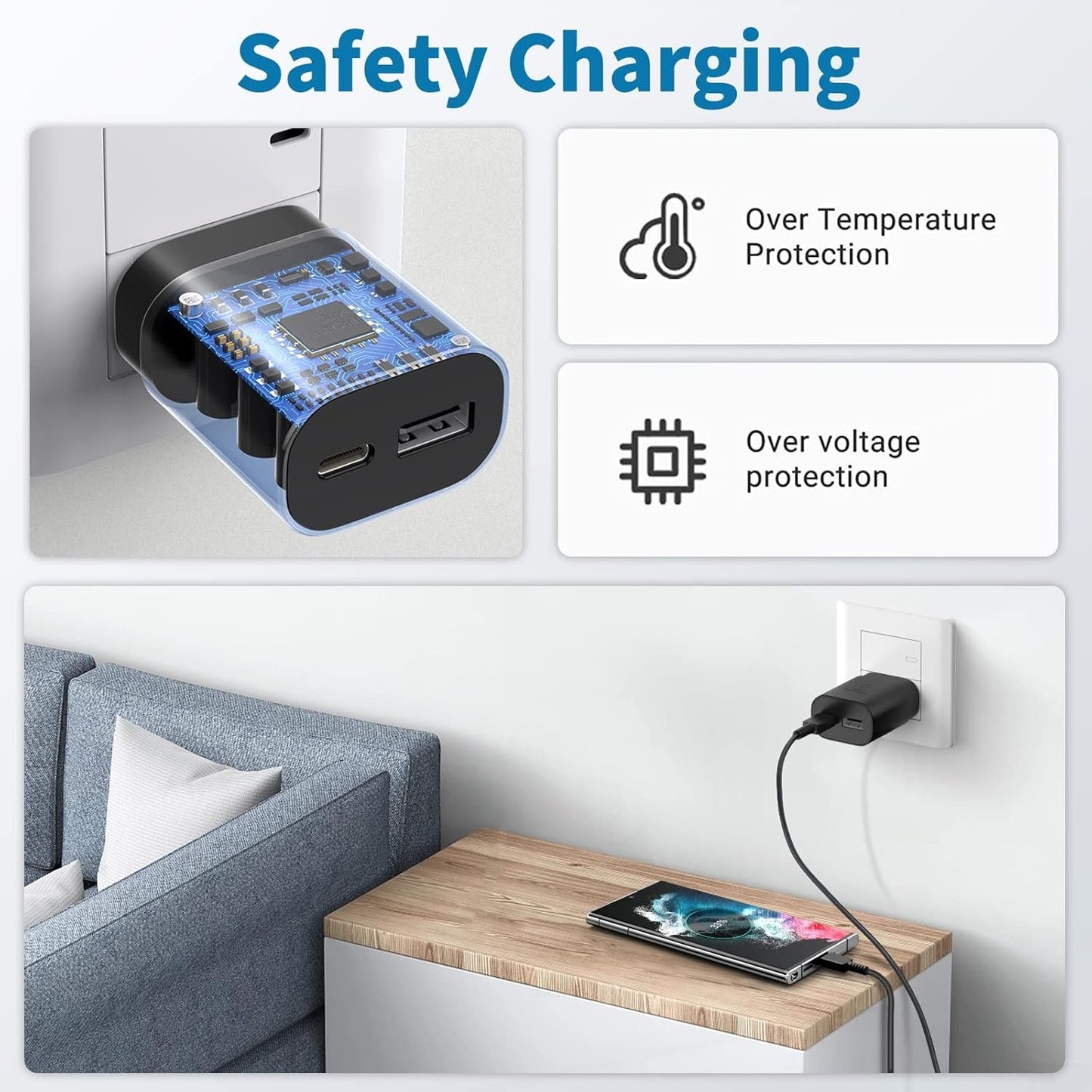 Upgraded Samsung Charger Block 25W, 2Port Super Fast Charger,USB C Charging Block Plug PD Power Adapter Type C Charging Box Brick Cube with Galaxy S25/S24/S23/S22/S21/S20/Z Fold 3/4/5/iPhone