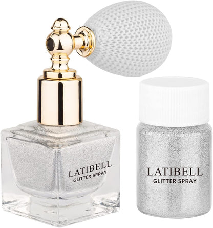 LATIBELL Body Glitter Spray, Silver Glitter Spray for Hair and Body, Glitter Body Spray Cosmetic Shimmer Makeup Glitter for Rave Hair Body Face Clothes Nail Art Craft Design - with 1 Jar of Refills