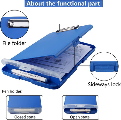 Clipboard with Storage for Office Supplies Clip Boards 8.5x11 with Storage for Nurse,Side Open Nurse Clipboard Foldable Storage Clipboard,Plastic Clipboard with Low Profile Clip Clip Board-Blue