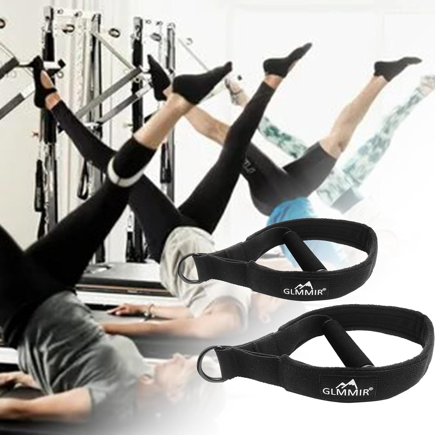 GLMMIR Pilates Double Loop Straps for Pilates Reformer, Fitness Metal D Ring Straps Handle, Pilates Accessories Yoga Wristbands Exercise Straps Pilates Accessories for Workout 2 PCS