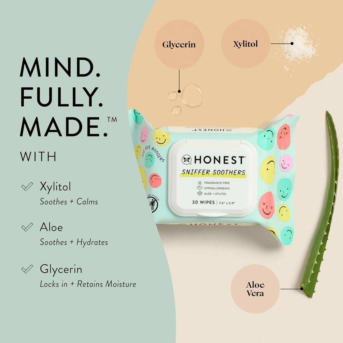 The Honest Company Plant-Based Snot Removing Wipes | Soothing Nose + Face Wipes with Aloe | Hypoallergenic for Sensitive Skin, EWG Verified | Fragrance Free, 60 Count