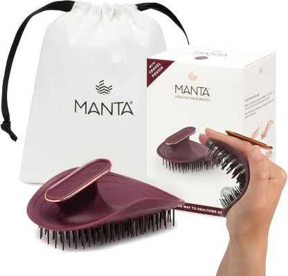 Manta Anti Breakage Hair Brush, Gentle Wet & Dry Hair Detangler Hairbrush for All Hair Types, Soft Scalp Shower Hair Brush, Promote Healthy Hair Growth, Hairbrushes for Women Men, Burgundy