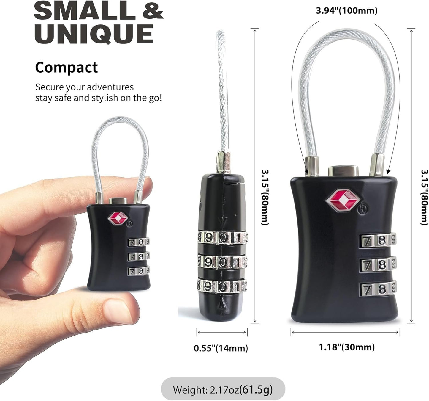 UP Security Suitcase Locks TSA Approved, Small Padlock Combination, TSA Locks for Luggage, Combo Travel Padlock with Code for Backpack, Gym Locker, Ammo Can, Gun Case, Bag Zipper, Box (Black)