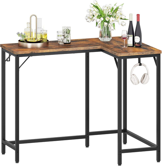 HOOBRO 160 cm Long Bar Table, Rectangular or L-Shaped Assembly Counter Height Bar Table, Vintage Industrial Style, for Living Room, Kitchen, Dining Room, Office, Rustic Brown and Black BF69BT01