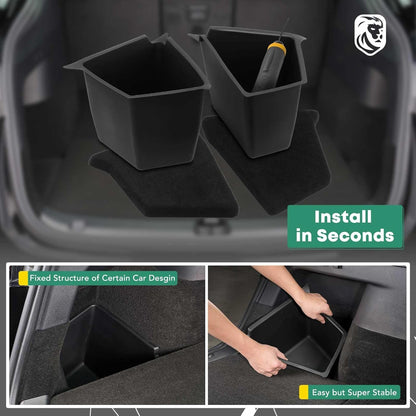 YHTAUTO 2 Pcs Trunk Side Organizer Storage Box with Lids Fit for Tesla Model Y Accessories 2020 2021 2022 Rear Trunk Storage Bins Flocking Waterproof Odorless (For 5-Seater Only)