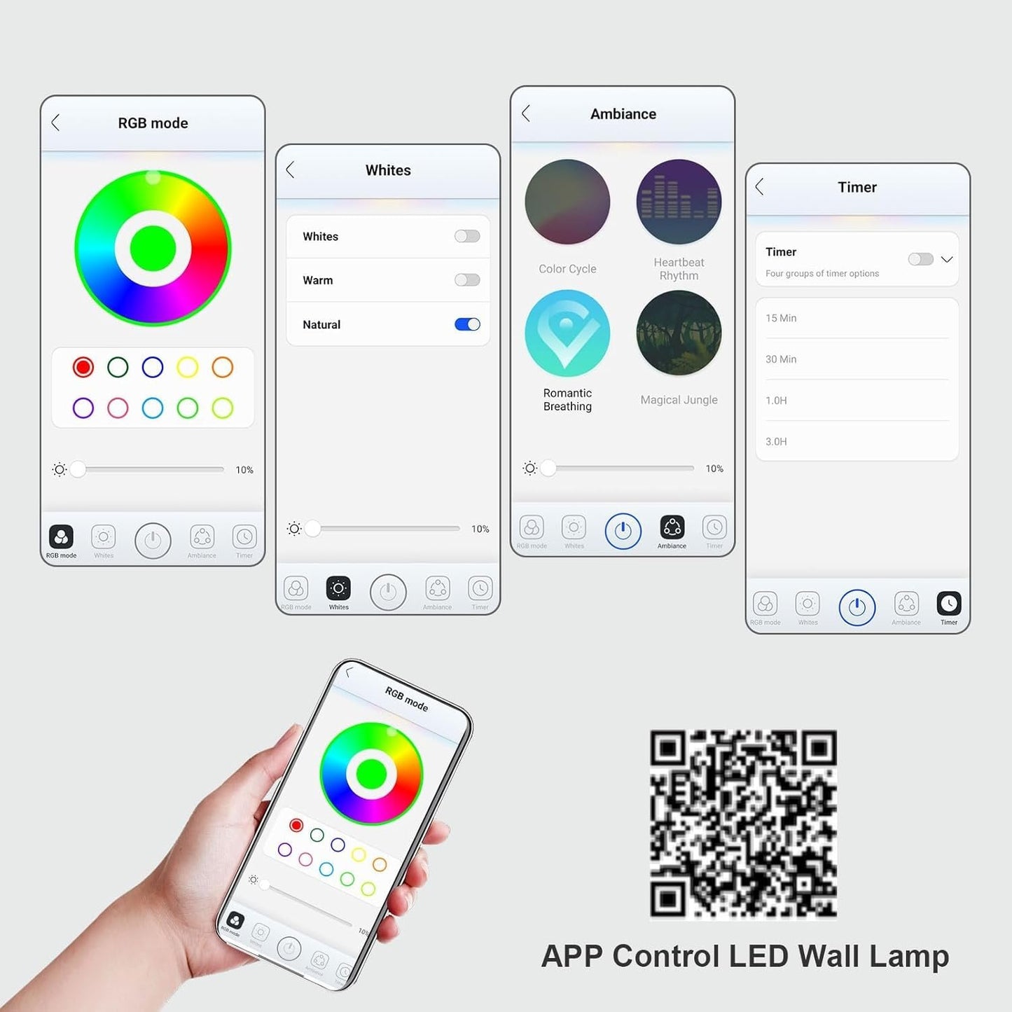 Lightess Smart LED Wall Sconce, Dimmable Wall Mounted Lamp with 3 Lighting & RGB & Ambiance Mode, APP & Touch Control, Rechargeable Wall Light Battery Operated, Cordless Wall Light for Reading Bedside