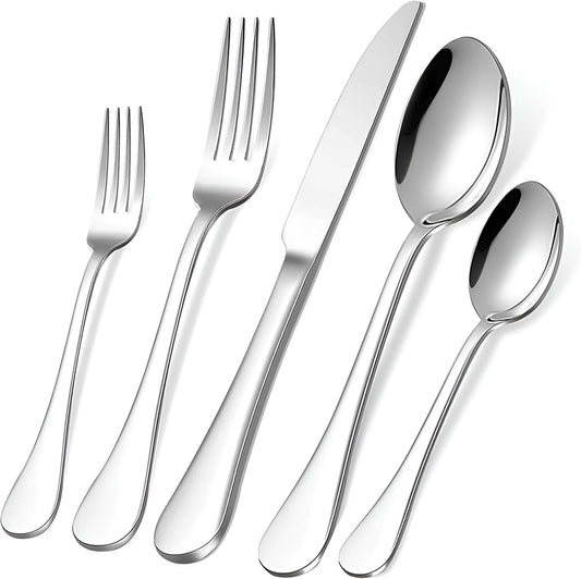 Cutlery Set, 20-Piece Modern Silverware Flatware Set, Stainless Steel Utensils Set Service for 4, Include Knife/Fork/Spoon, Mirror Polished, Dishwasher Safe