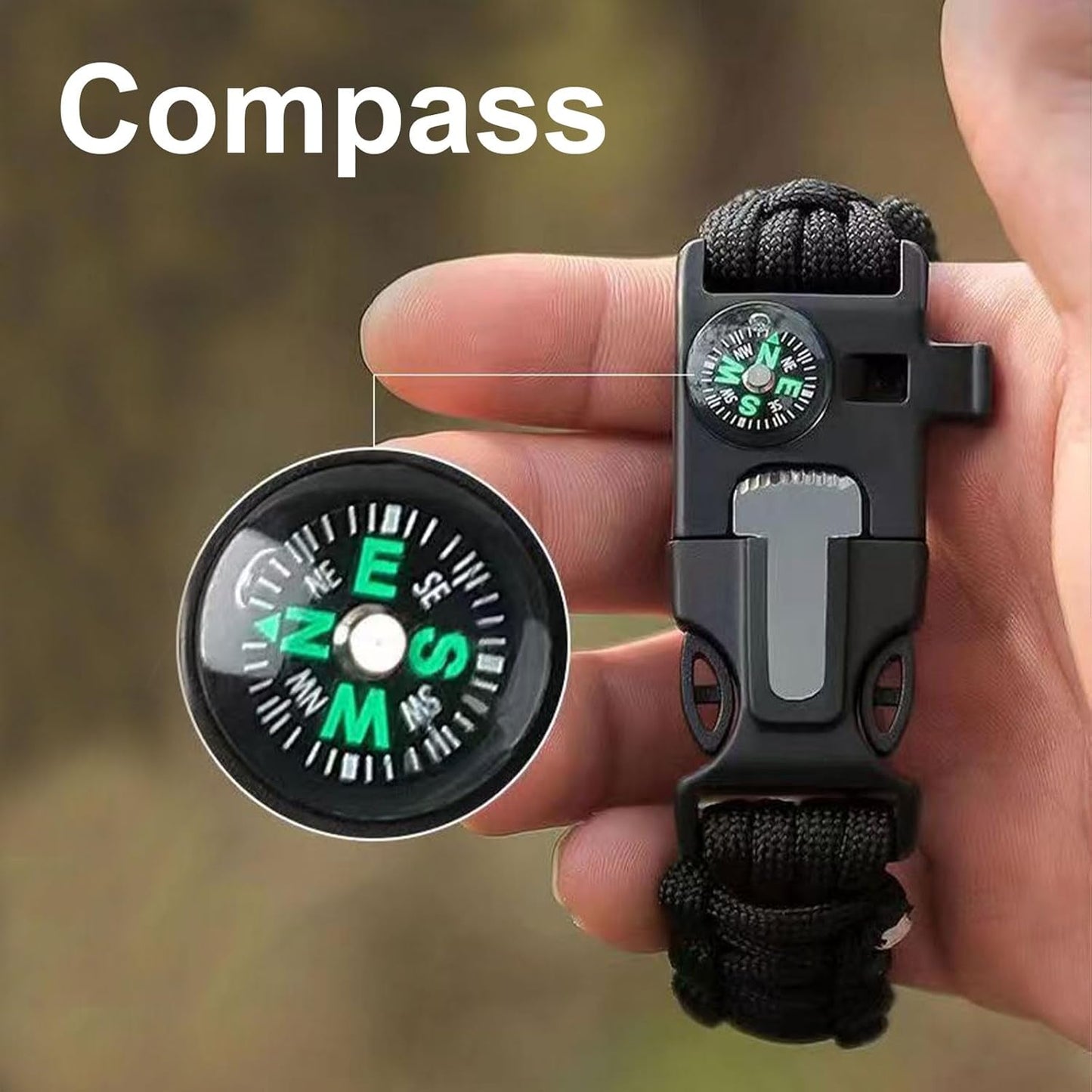 Mengdiyi Survival Paracord Bracelet Adjustable Gear Kit,Fire Starter, Bigger Compass, Survival Whistle, Perfect for Camping, Hiking, Fishing