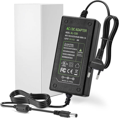 12V 5A AC 100-240V to DC 12V 5A 60W Power Supply for LED Strip Lights DVD TV Amplifier Camera System - Euro Plug