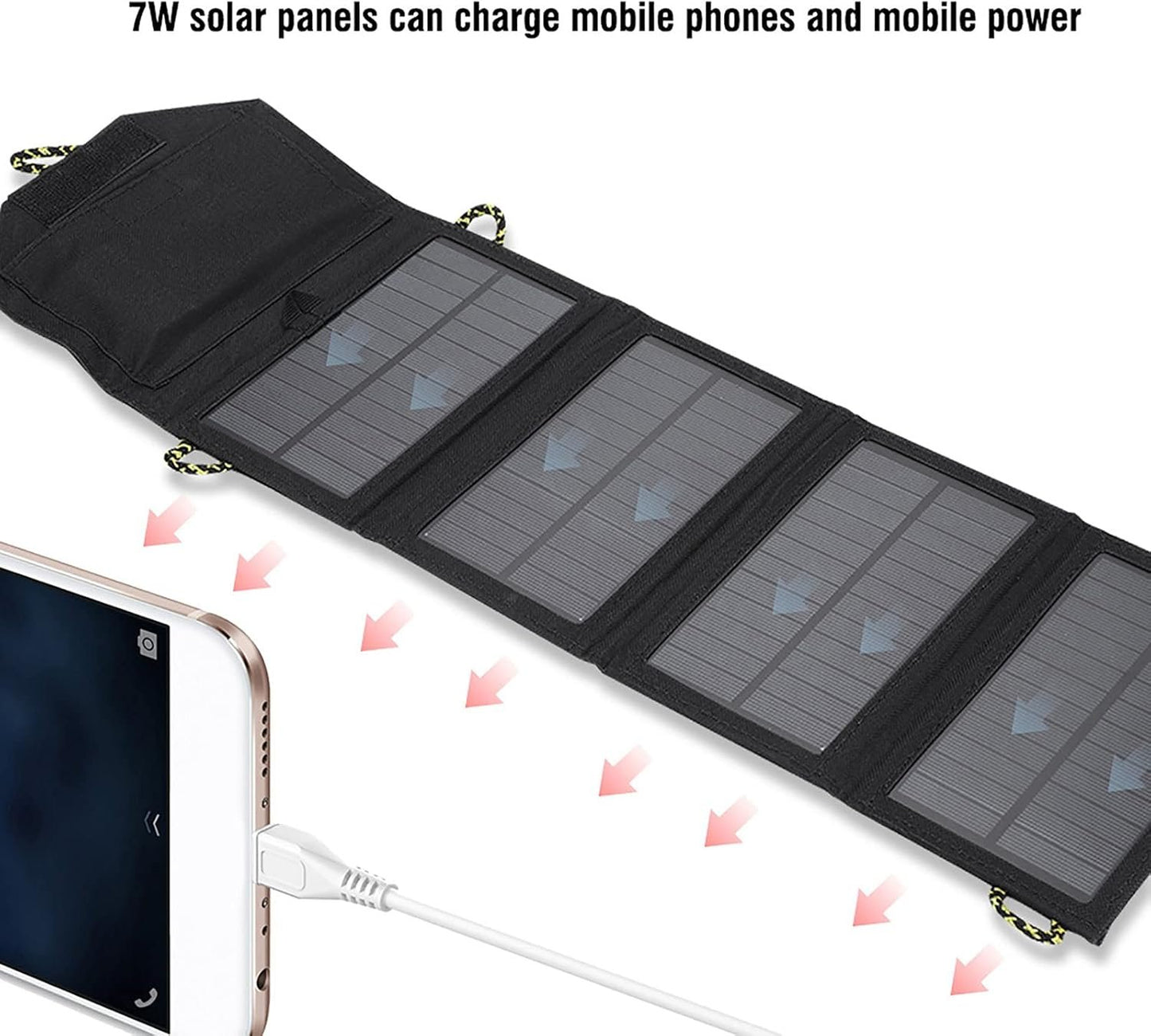 XIASABA 7W 5.5V Outdoor Camping Solar Power Folding Bag Phone Charger with Cable