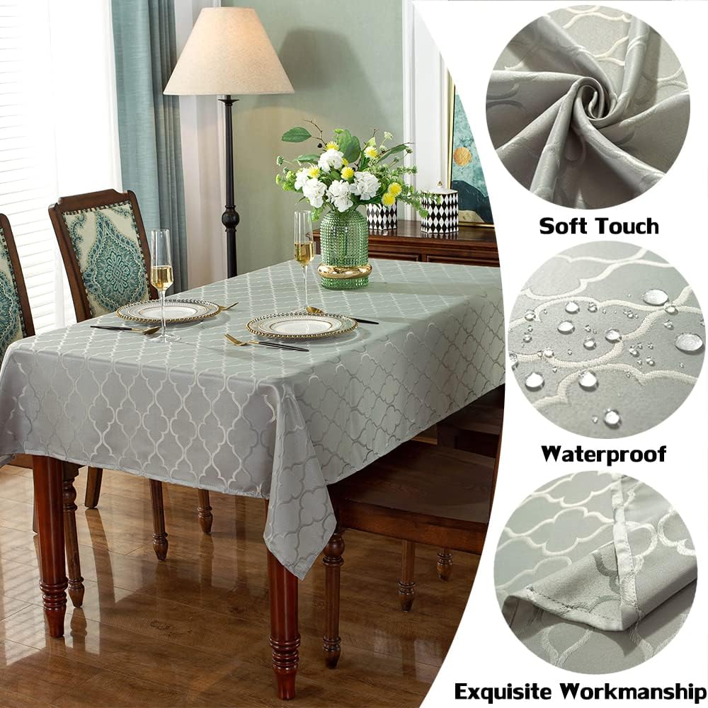 SASTYBALE Jacquard Tablecloth Damask Fabric Table Cloth Water Resistant & Wrinkle Free Spillproof Polyester Table Cover for Kitchen Dining Tabletop (Rectangle/Oblong, 52" x 70" (4-6 Seats), Gray)