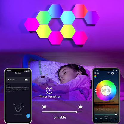 Hexagon Gaming Wall Light 10 Pieces Hexagon RGB Panel - Hexagon Honeycomb Wall Light Music Sync Decoration Hexa Wall Lighting Smart Hexagonal Gamer Room Decoration Modular Lamp