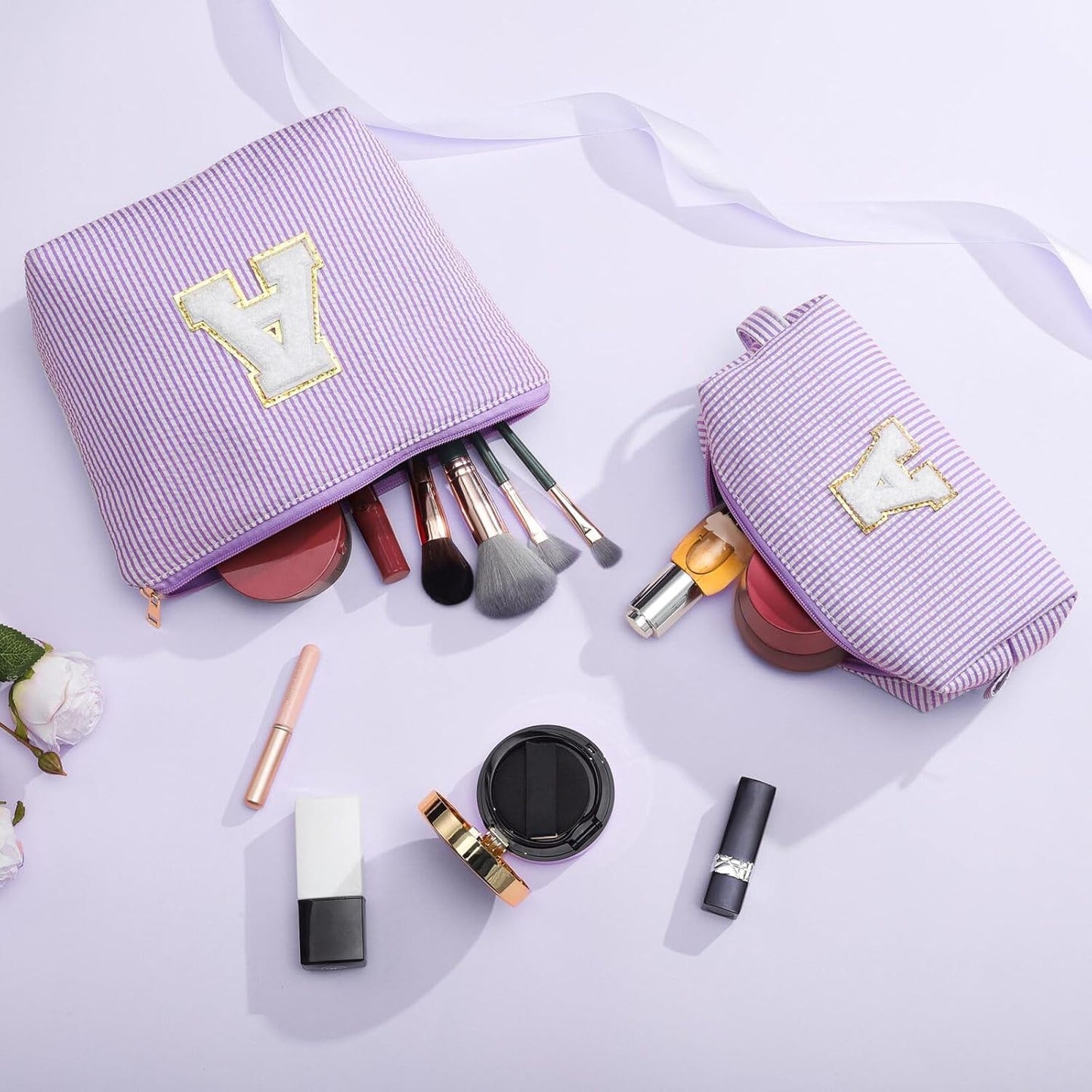 YOOLIFE Mothers Day Gifts Preppy Stuff Tween Girls Gifts Graduation Teacher Gifts Monogram Makeup Pouch Makeup Organizer Bag Beauty Bag Personalized Birthday Gifts for Women Her Preppy Makeup Bag S