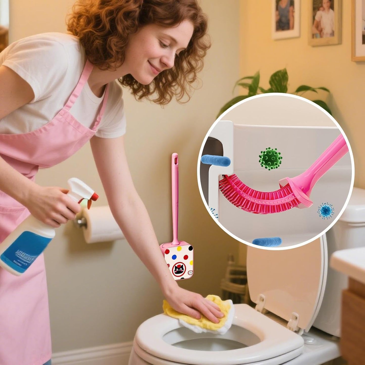 Wall-Mounted Toilet Cleaning Brush with Holder, Long Handle Stain Remover Tool Set, Essential Bathroom Accessories for Household, Apartment, and RV Sanitation Needs